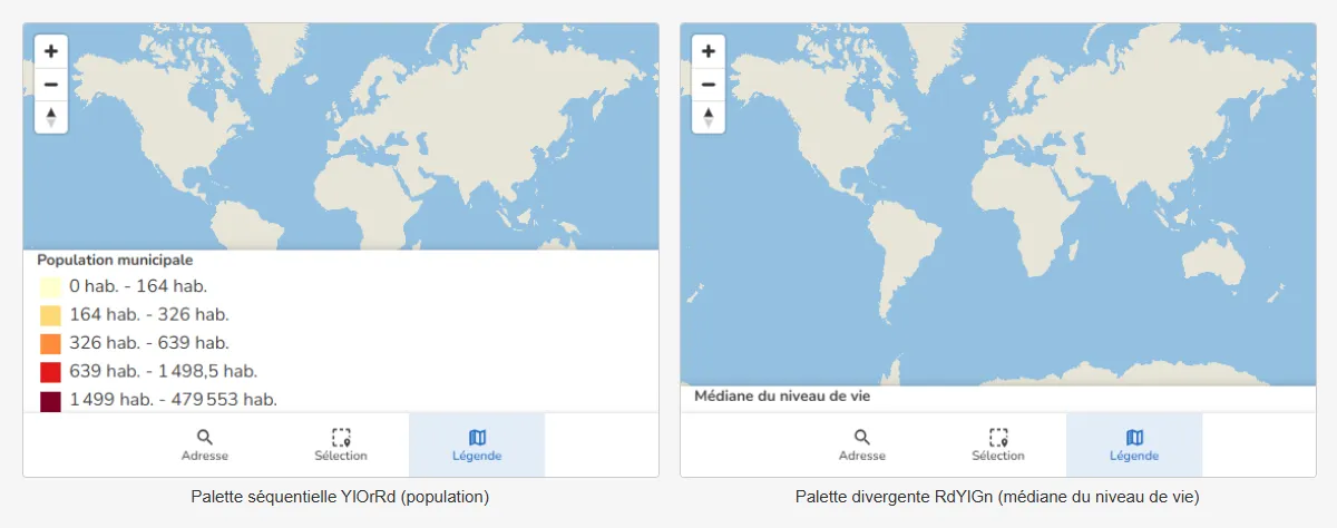 Comparaison de palettes séquentielle et divergente