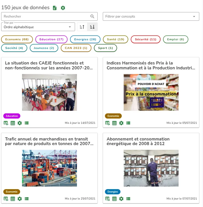 Catalogue de données : recherche, tris et filtres par concepts