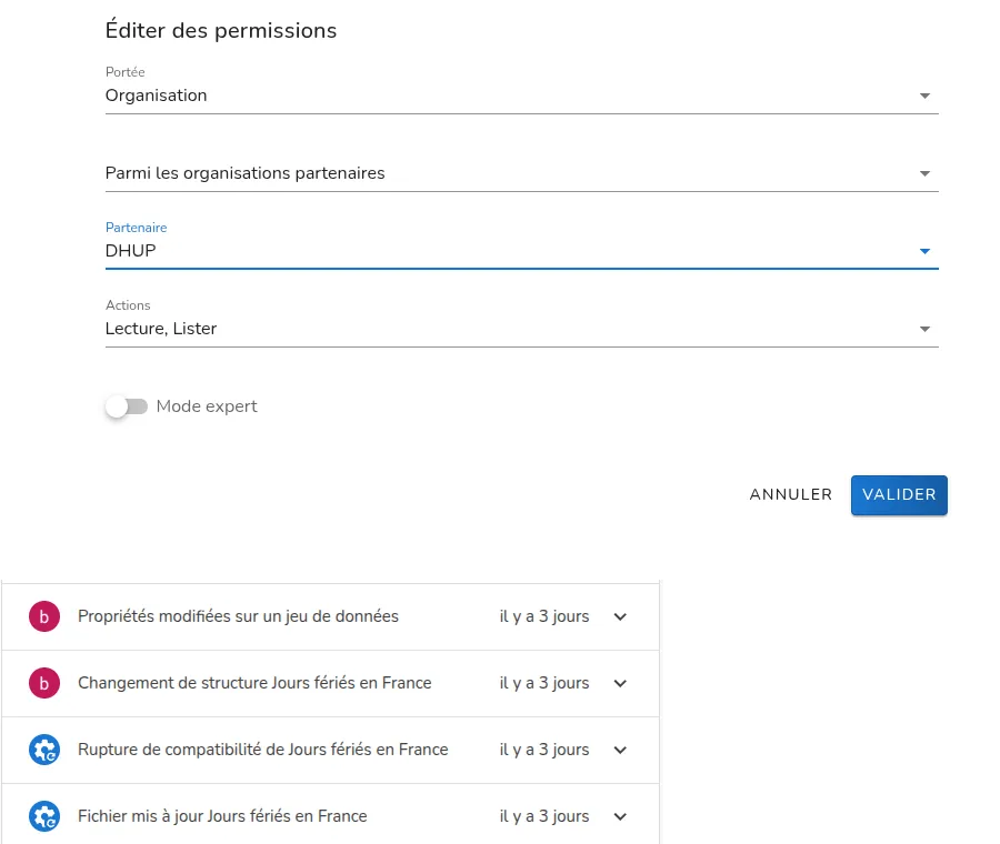 Éditer des permissions et journal d'audit