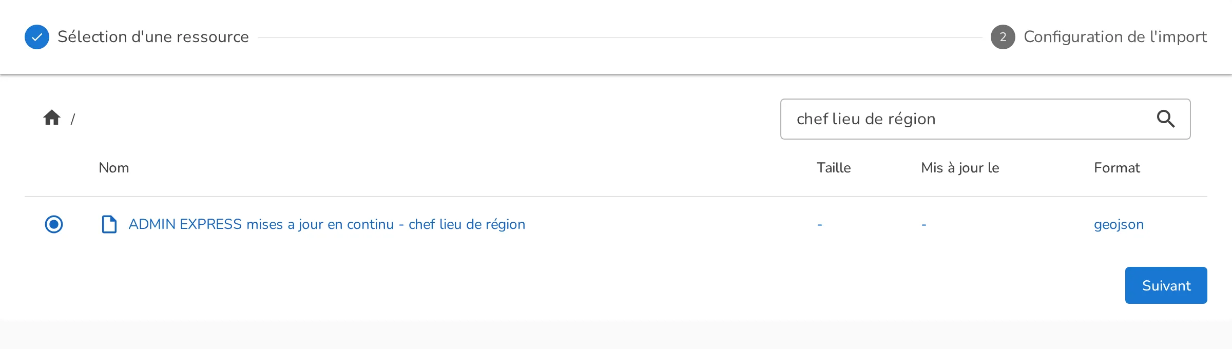Sélection d'une couche dans un service WFS