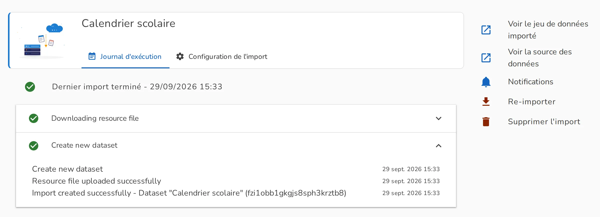 Journal d'import d'un catalogue distant